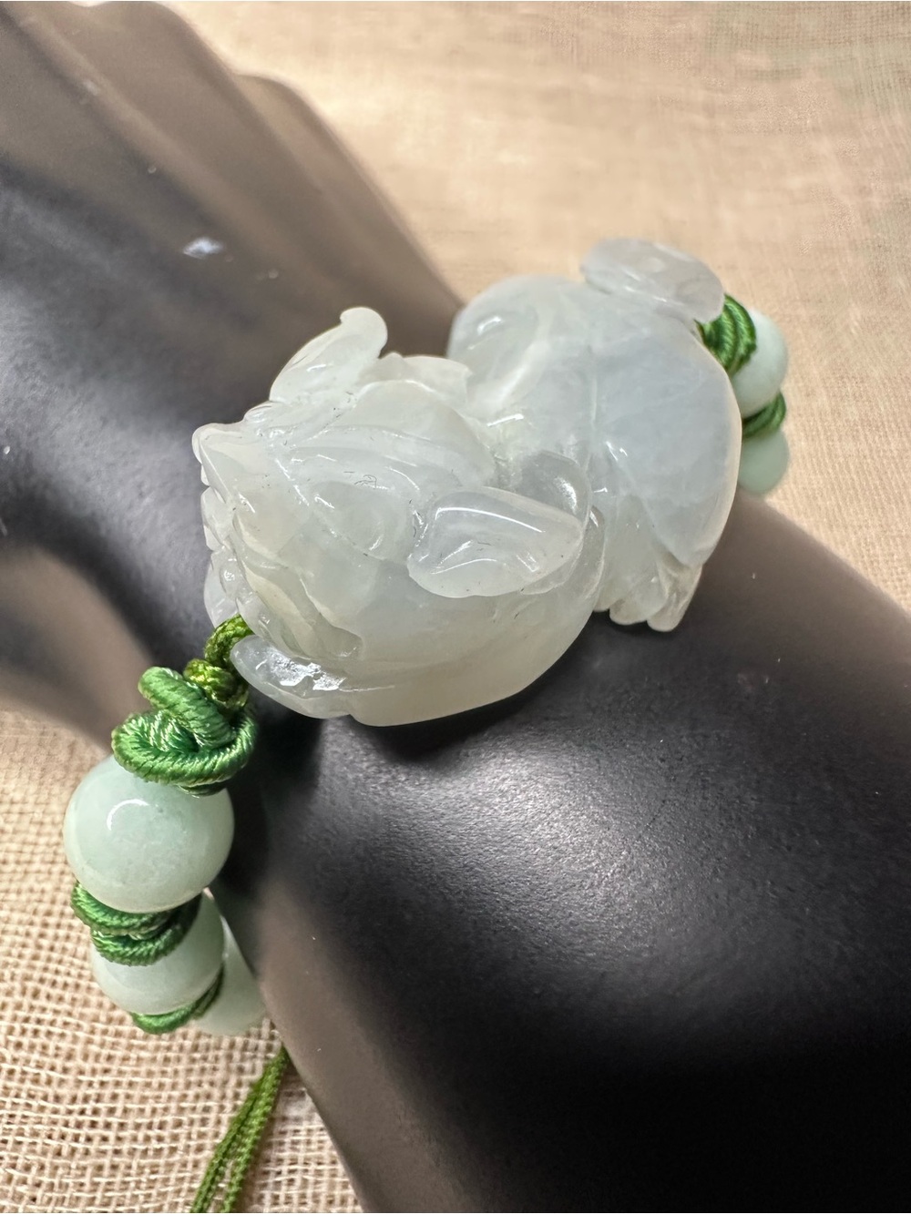 Authentic Jadeite Jade Pixiu Bracelet Adjustable Woven Green Cord